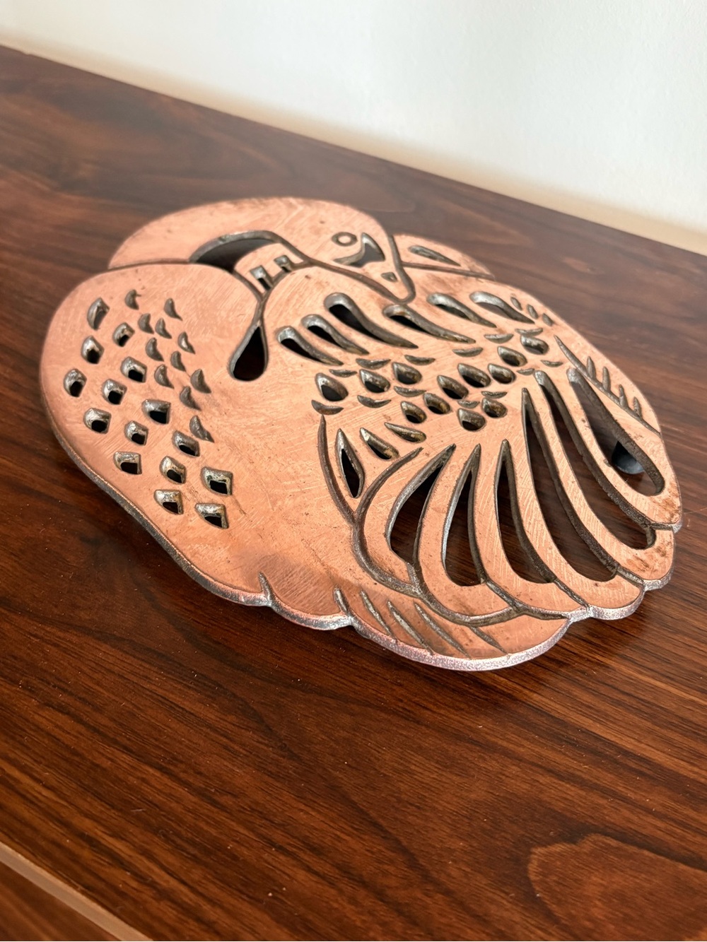 Vintage Copper Swan Trivet - Cutout Design